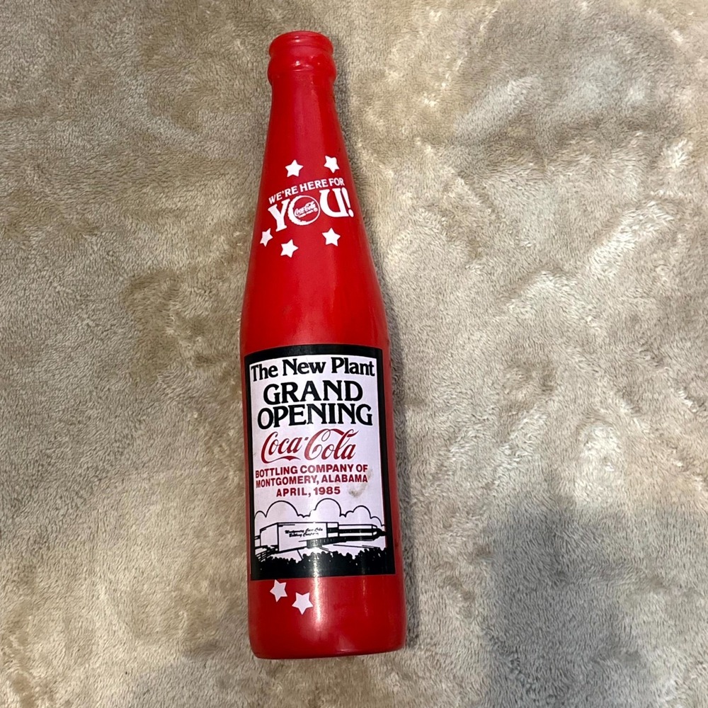 1985 Coca Cola Grand Opening Bottle Montgomery Alabama Red Plastic Coke Coke Is